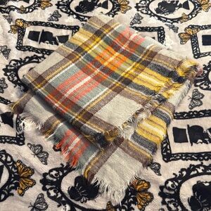Plaid Blanket Scarf - Yellow, Orange, Brown